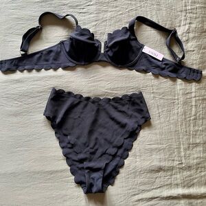 Victorias Secret Black Scalloped Bikini Set 36B/M